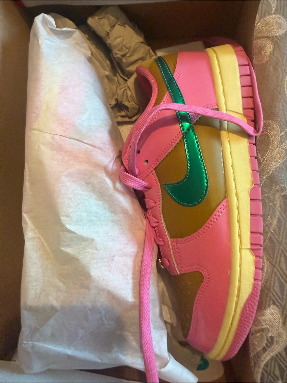 Pink & Green Low-Top Nike Dunk Sneakers